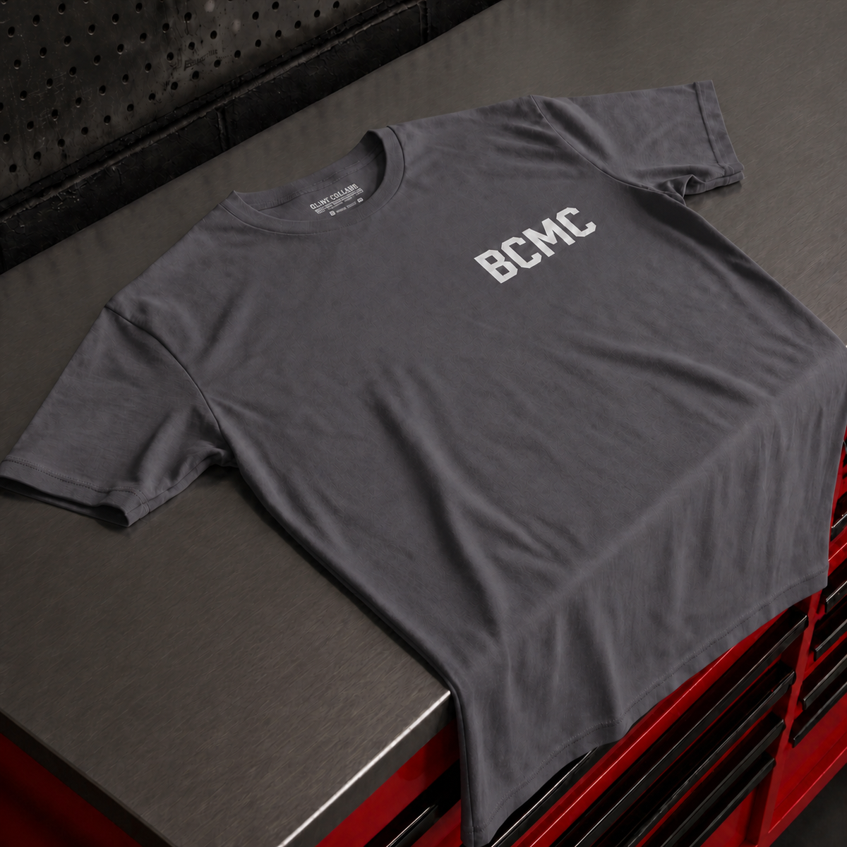 BCMC Tee — close-up front view, charcoal