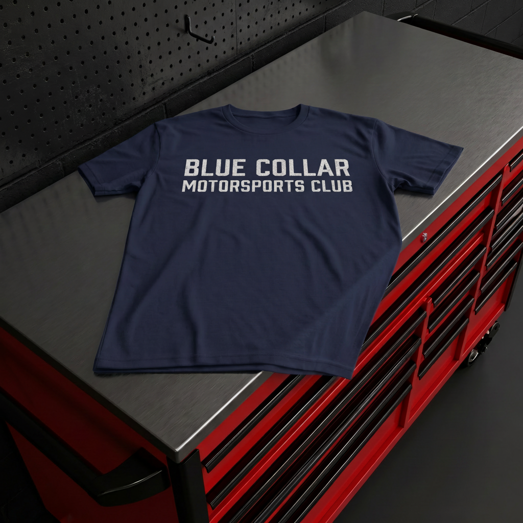 Blue Collar Motorsports Club OG Logo Tee — front view, black