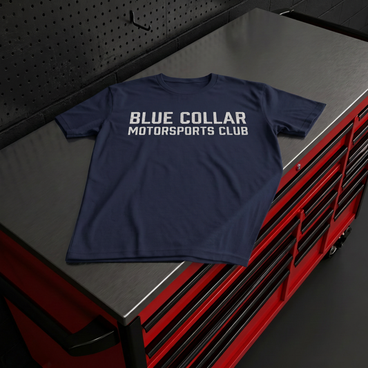 Blue Collar Motorsports Club OG Logo Tee — front view, black