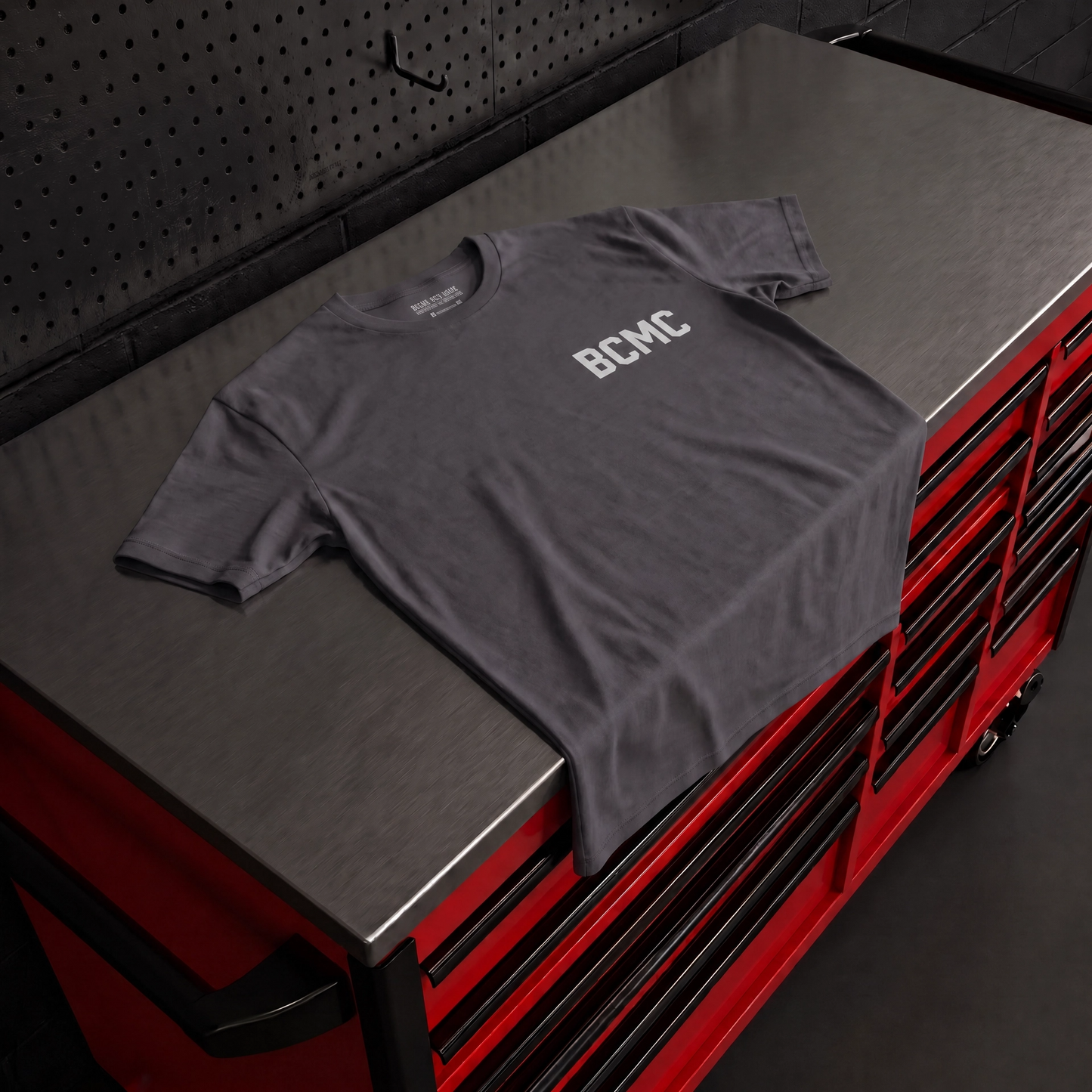 BCMC Tee — front view, charcoal