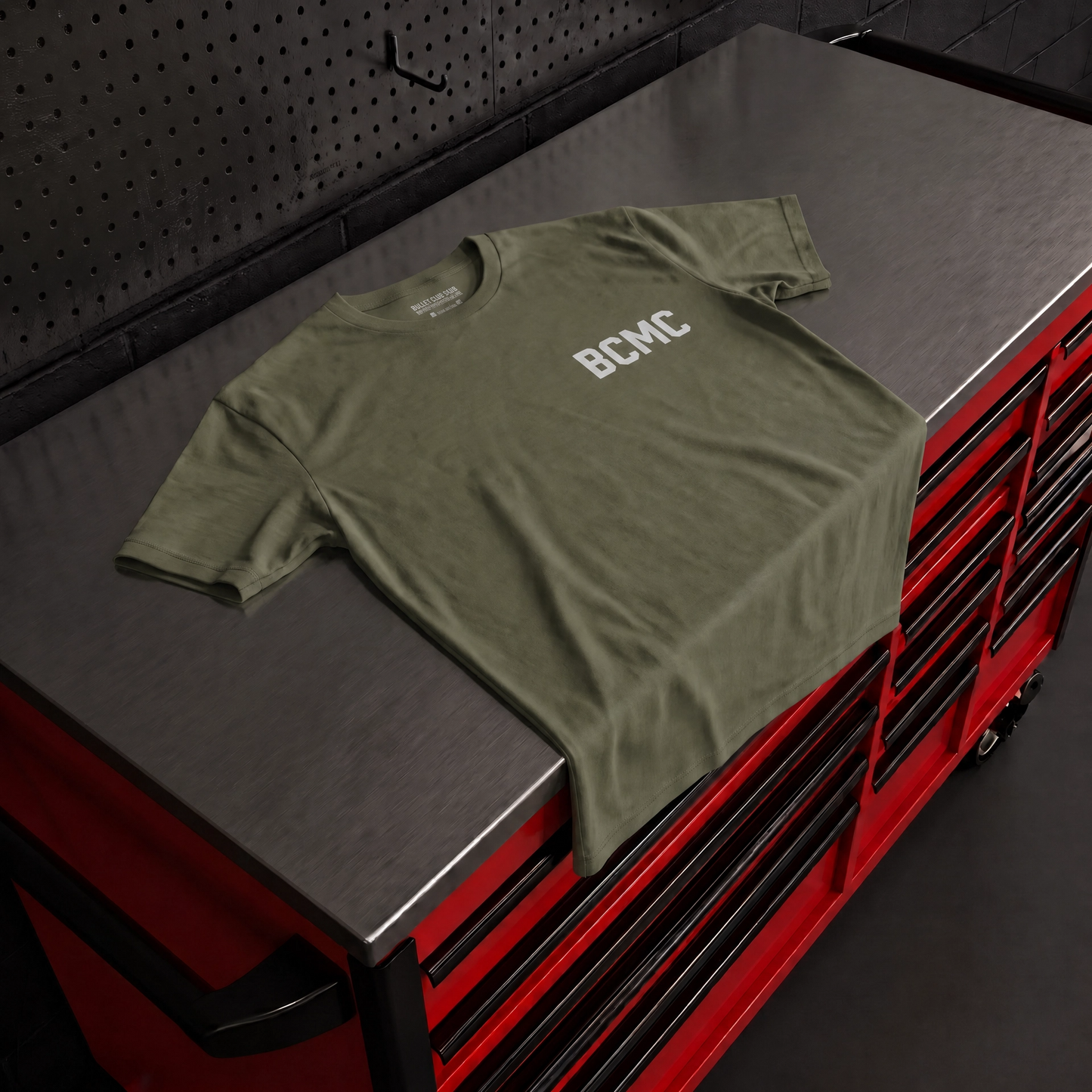 BCMC Tee — back view showing Blue Collar Motorsports Club lettering