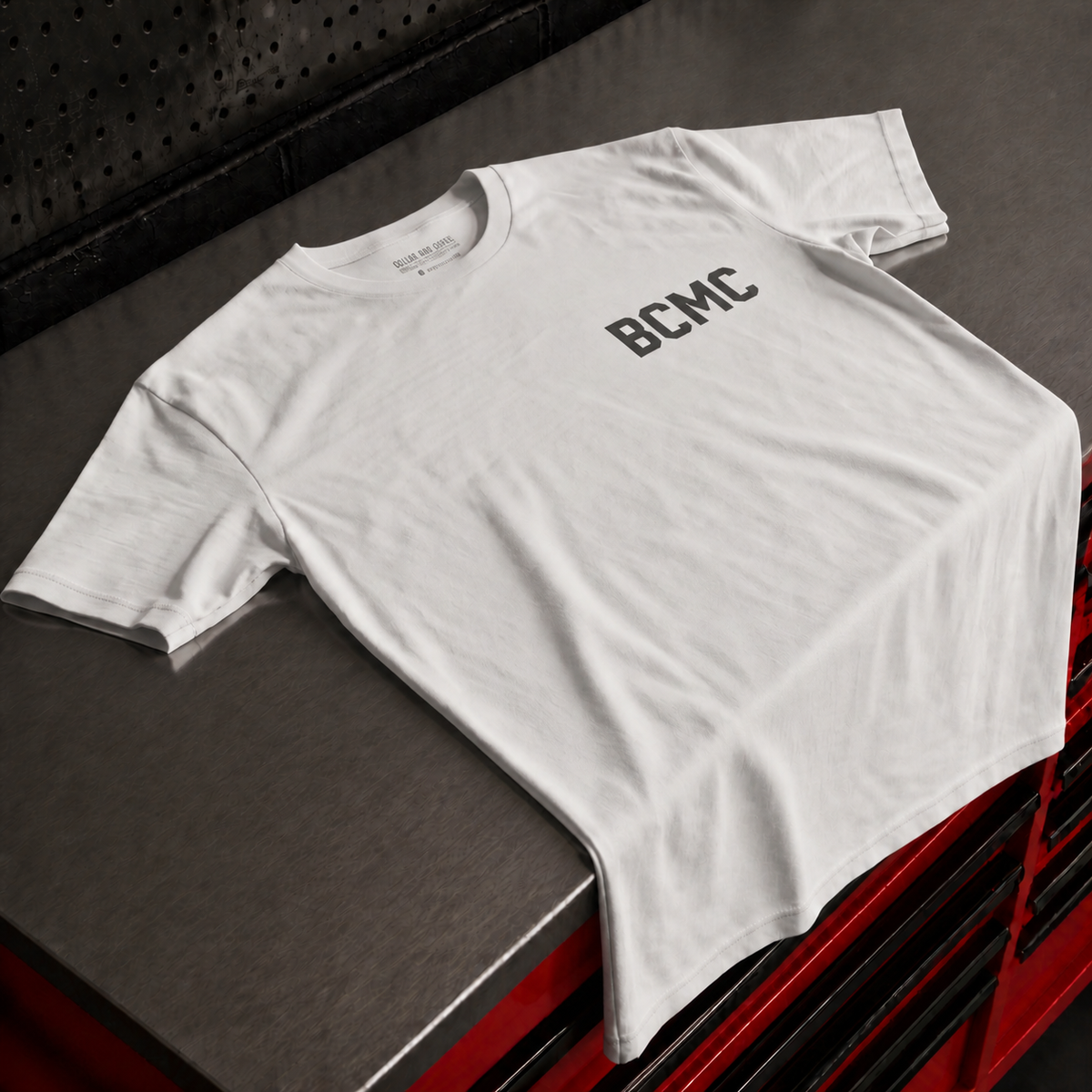 BCMC Tee — close-up front view, white
